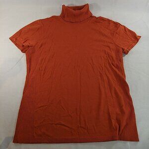 Anne Klein Short Sleeve Turtleneck Knit Sweater Shirt Orange XL Extra Large